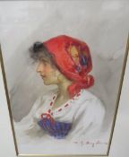 CONTINENTAL SCHOOL (XX). Study of an Eastern girl in a head scarf, signed lower right,