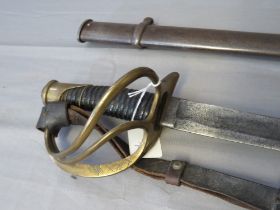 AN AMERICAN CIVIL WAR CAVALRY SABRE BY HORTSMANN PHILADELPHIA c. 1860, brass open hilt and steel