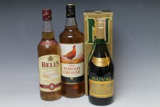 1 BOTTLE OF DUVAL V.S.O.P. NAPOLEON BRANDY, in original box, together with 1 litre bottling of