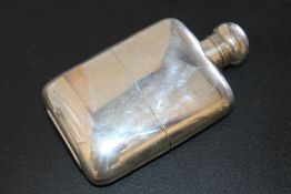 A HALLMARKED SILVER HIP FLASK - LONDON 1915, makers mark indistinct but possibly that of George