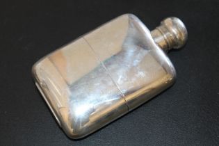 A HALLMARKED SILVER HIP FLASK - LONDON 1915, makers mark indistinct but possibly that of George