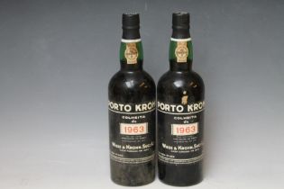 2 BOTTLES OF PORTO KROHN COLHEITA DE 1963 PORT, both mid to lower neck