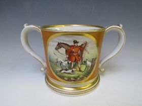 A TWIN HANDLED 'LOVING CUP' FROG MUG MADE FOR 'GEORGE TAFT OF BRIDGNORTH SHROPSHIRE 1868,