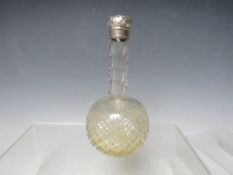 A 19TH CENTURY HALLMARKED SILVER MOUNTED SCENT BOTTLE, no stopper, H 15 cm