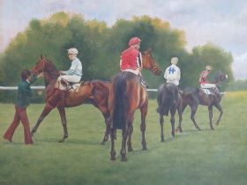 FAIRHURST (XX). British school, a number of racehorses with jockeys up waiting for the start, signed