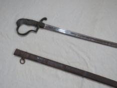 A 19TH CENTURY CONTINENTAL ARTILLERY OFFICERS SWORD, (possibly German), in steel scabbard