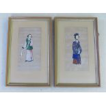 A PAIR OF 19TH CENTURY ORIENTAL FIGURE STUDIES, unsigned, watercolour and gouache on rice paper,