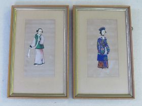 A PAIR OF 19TH CENTURY ORIENTAL FIGURE STUDIES, unsigned, watercolour and gouache on rice paper,