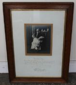 POPE PIUS XI (1922-1939) FRAMED PHOTOGRAPH AND HAND WRITTEN APOSTOLIC BLESSING, with blind stamped