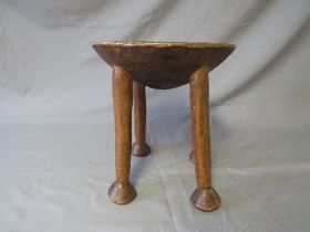 EAST AFRICAN KENYAN LUO STOOL WITH FOUR FEET, the top inlaid with white trade beads