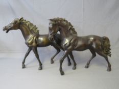 A PAIR OF LARGE BRONZED HORSES, H 46 cm