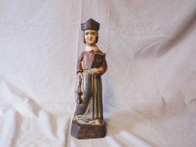 A LATE 18TH / EARLY 19TH POLYCHROMED CARVED WOODEN RELIGIOUS FIGURE, H 30 cm