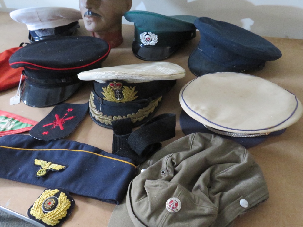 A COLLECTION OF VARIOUS MILITARY CAPS AND BERETS ETC., to include Naval and German types, along with - Image 6 of 7
