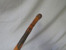 A VINTAGE JAPANESE DECORATIVE CARVED BAMBOO MEIJI SWORD STICK, blade L 44 cm, overall L 91 cm