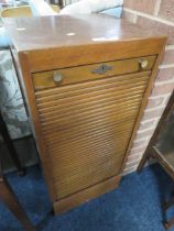 A VINTAGE TAMBOUR FILING CABINET - LOCKED **NO KEY**