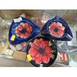 A PAIR OF MOORCROFT ASHTRAYS TOGETHER WITH A PIN DISH