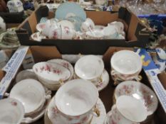 TWO TRAYS OF CERAMICS TO INCLUDE ROYAL ALBERT LAVENDER ROSE, PARAGON, AYNSLEY ETC