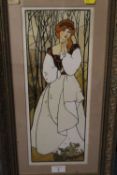 A MACDIERMUID ? - AN ART NOUVEAU WATERCOLOUR STUDY OF A YOUNG WOMAN IN A WOODLAND SETTING 'AUTUMN' -