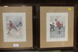 A SET OF SIX FRAMED HUMOROUS GOLFING CARICATURE PRINTS