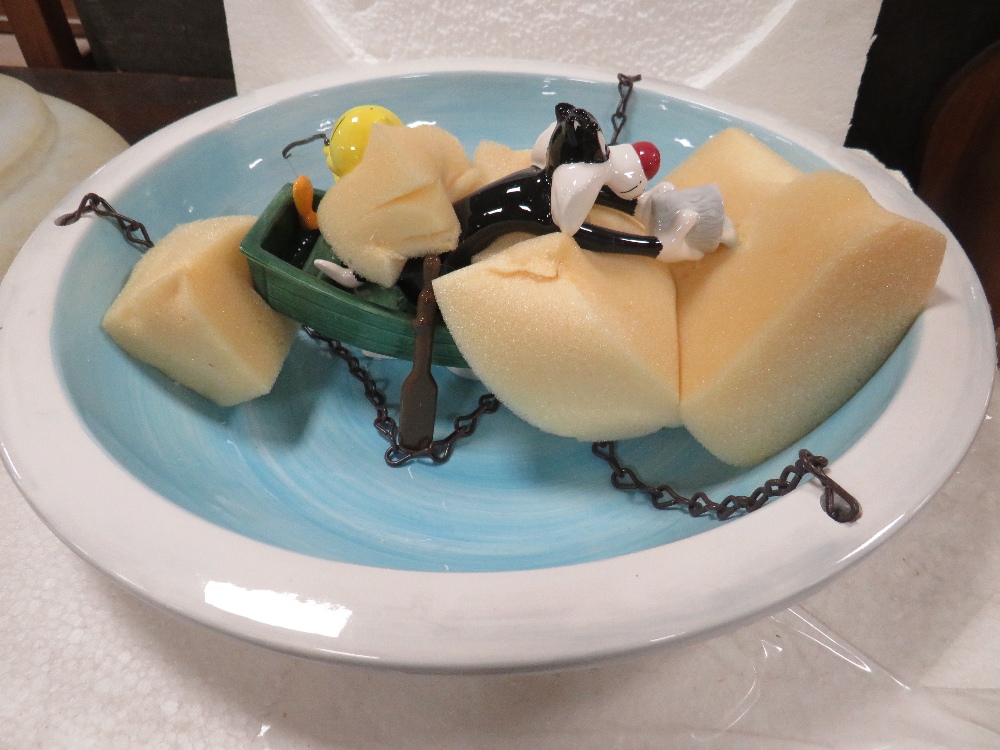 THREE BOXED VINTAGE STYLE GLASS LIGHT SHADES TOGETHER WITH A CERAMIC SYLVESTER AND TWEETIE PIE - Image 2 of 2