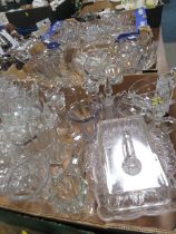 THREE TRAYS OF CLEAR PRESSED GLASS