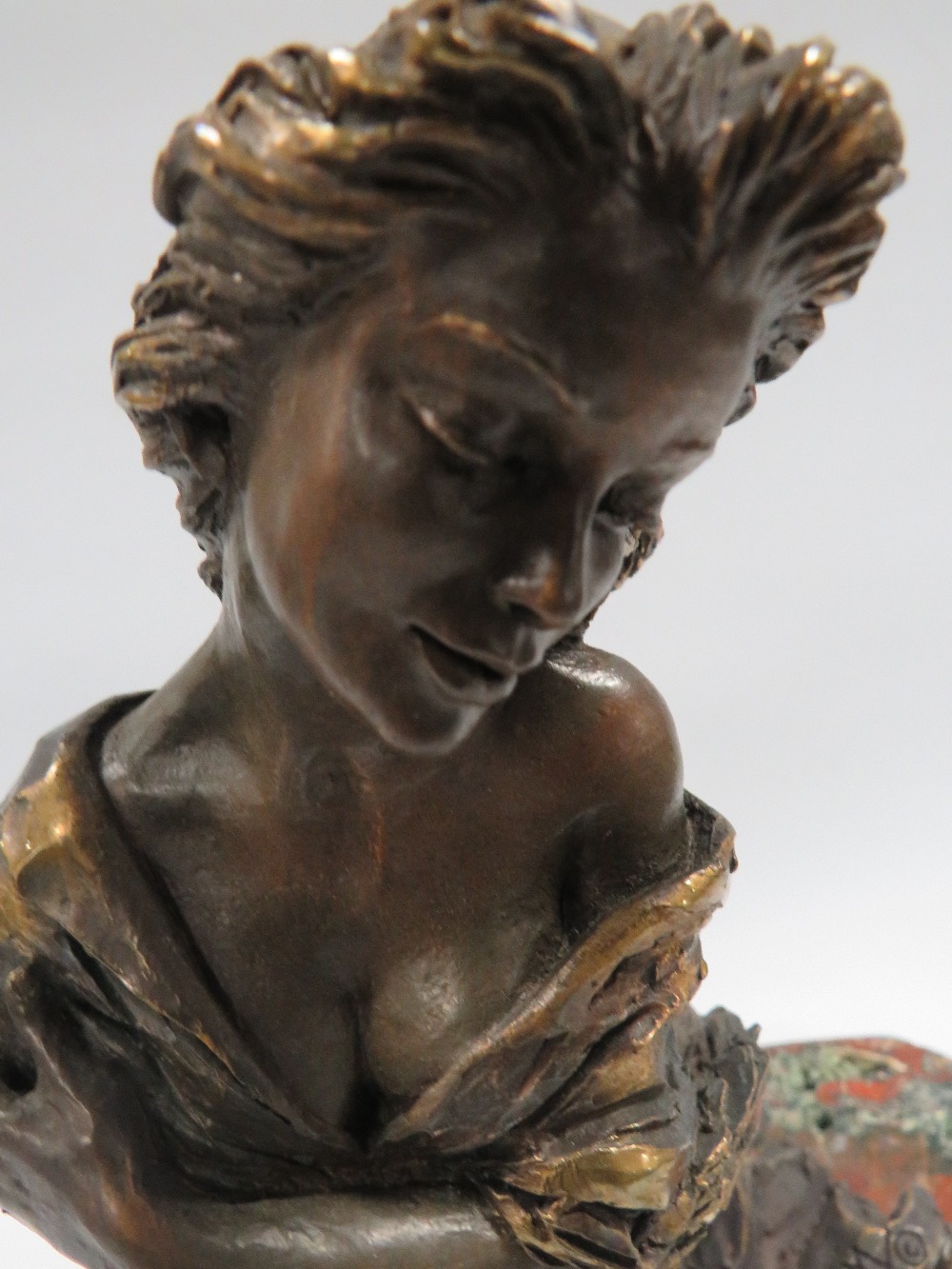 AN EBANO BRONZED SCULPTURE FROM THE VIDAL COLLECTION DEPICTING A KNEELING SEMI NUDE GIRL, raised - Image 2 of 3