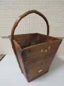 A VINTAGE LIGHT WOOD SQUARE TAPERING BUCKET