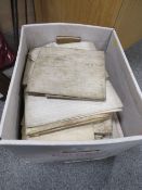 A BOX OF 18TH & 19TH CENTURY DEEDS SOME WITH PLANS MANY FROM NORTH STAFFORDSHIRE