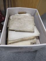 A BOX OF 18TH & 19TH CENTURY DEEDS SOME WITH PLANS MANY FROM NORTH STAFFORDSHIRE