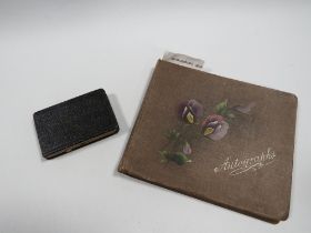 AN EDWARDIAN AUTOGRAPH BOOK WITH DRAWINGS AND PAINTINGS AND A SMALL AUTOGRAPH BOOK WITH VARIOUS