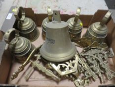 A QUANTITY OF BRASS BELLS TO INCLUDE ONE STAMPED 1839