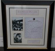 LAURENCE OLIVIER - AN ORIGINAL LETTER ON SAVOY HOTEL HEADED PAPER, part of a speech drafted by
