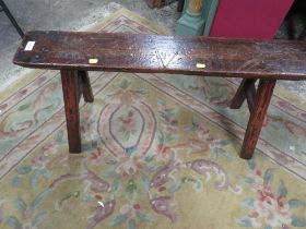 A VINTAGE TRESTLE STYLE BENCH W 92 CM