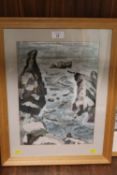 ANGELA JEWELL, 2001, A PASTEL ENTITLED 'THE ENYS & KENNEGGEY BAY WEST CORNWALL', TOGETHER WITH A