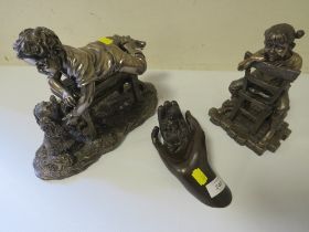 TWO BRONZE EFFECT MODELS OF CHILDREN TOGETHER WITH A BABY IN HAND EXAMPLE (3)