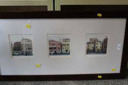 A FRAMED TRIPTYCH OF VENETIAN HOUSES TOGETHER WITH A COLLECTION OF FRAMED VICTORIAN PHOTOGRAPHS (7)