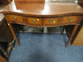 A REPRODUCTION MAHOGANY TWO DRAWER CONSOLE TABLE