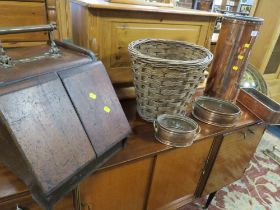 A VINTAGE PURDONIUM, BASKET, PLANTERS AND SHELL CASE