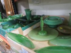 THREE TRAYS OF VINTAGE PRESSED AND OTHER GREEN GLASS