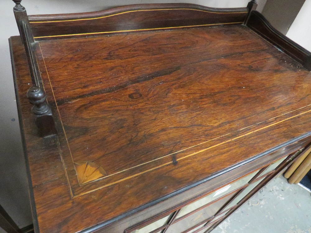 AN EDWARDIAN ROSEWOOD AN INLAID MUSIC CABINET - Image 2 of 8