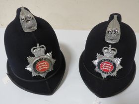 TWO 1980'S/1990'S ESSEX CONSTABULARY POLICE 'CUSTODIAN' HELMETS MADE BY "COMPTON WEBB" OF OXFORD