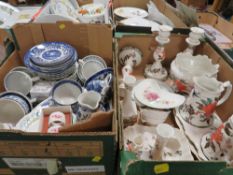 TWO TRAYS OF ASSORTED CERAMICS TO INCLUDE CANDLESTICKS ETC