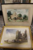 A COLLECTION OF FIVE ASSORTED WATERCOLOURS INCLUDING A CASTLE