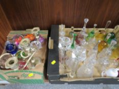 A TRAY OF ASSORTED GLASS BELLS TOGETHER WITH A SMALL TRAY OF PAPERWEIGHTS