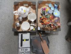 TWO SMALL TRAYS OF CERAMICS AND SUNDRIES TO INCLUDE PAPERWEIGHTS
