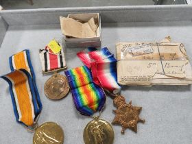 FOUR WW2 MILITARY MEDALS WITH BOXES AND RIBBONS