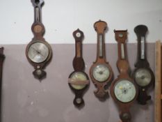 A COLLECTION OF FIVE ASSORTED ANTIQUE BAROMETERS A/F