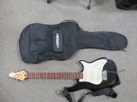 A "PEAVEY RAPTOR SPECIAL" ELECTRIC CHILD'S GUITAR WITH STRAP AND GIG BAG