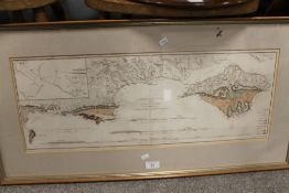 AN 1815 GEOLOGICAL MAP OF THE ISLE OF WIGHT, PUBLISHED BY PAYNE & FOSS, FRAMED AND GLAZED 85 X 44 CM
