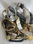 A TRAY OF ASSORTED COSTUME JEWELLERY, WATCHES, COLLECTABLES ETC